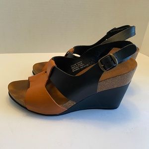 LEATHER BLACK & TAN WEDGE SANDALS (made in Spain)